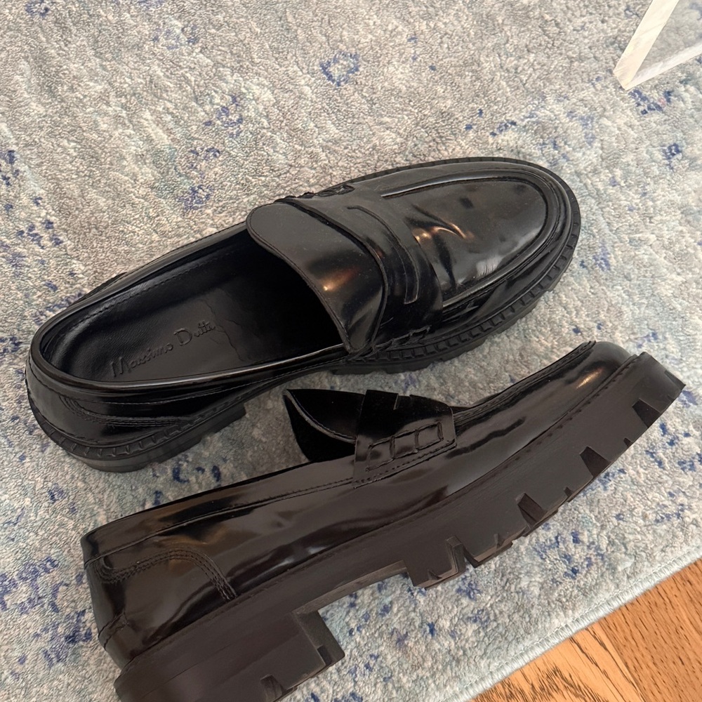 Massimo Dutti Glossy Black Loafers